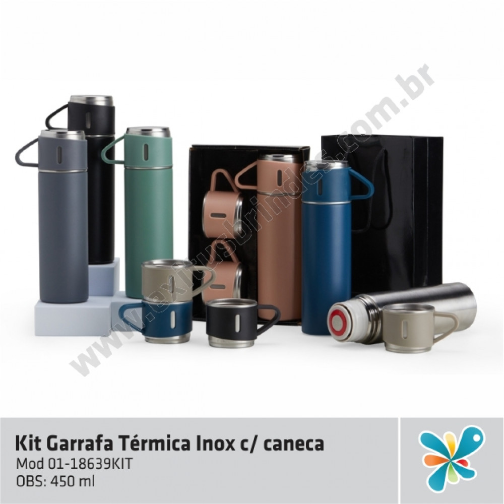 Kit Garrafa Térmica Inox c/ Caneca 